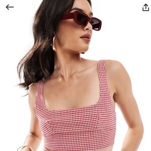 Pull&bear  plaid two piece short (red and white )set